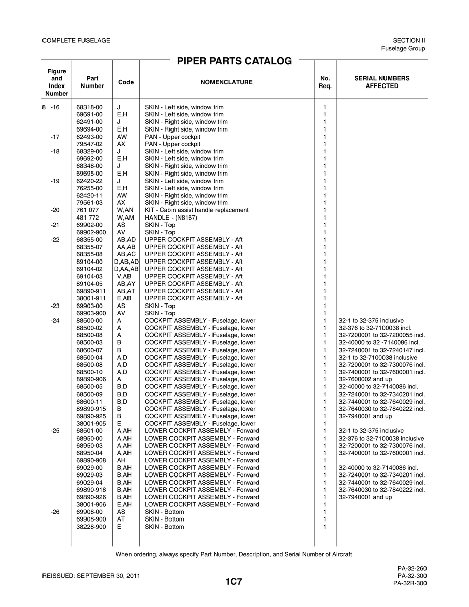 Aviation Part 68355-07 for Piper PA-32-260 Aircraft