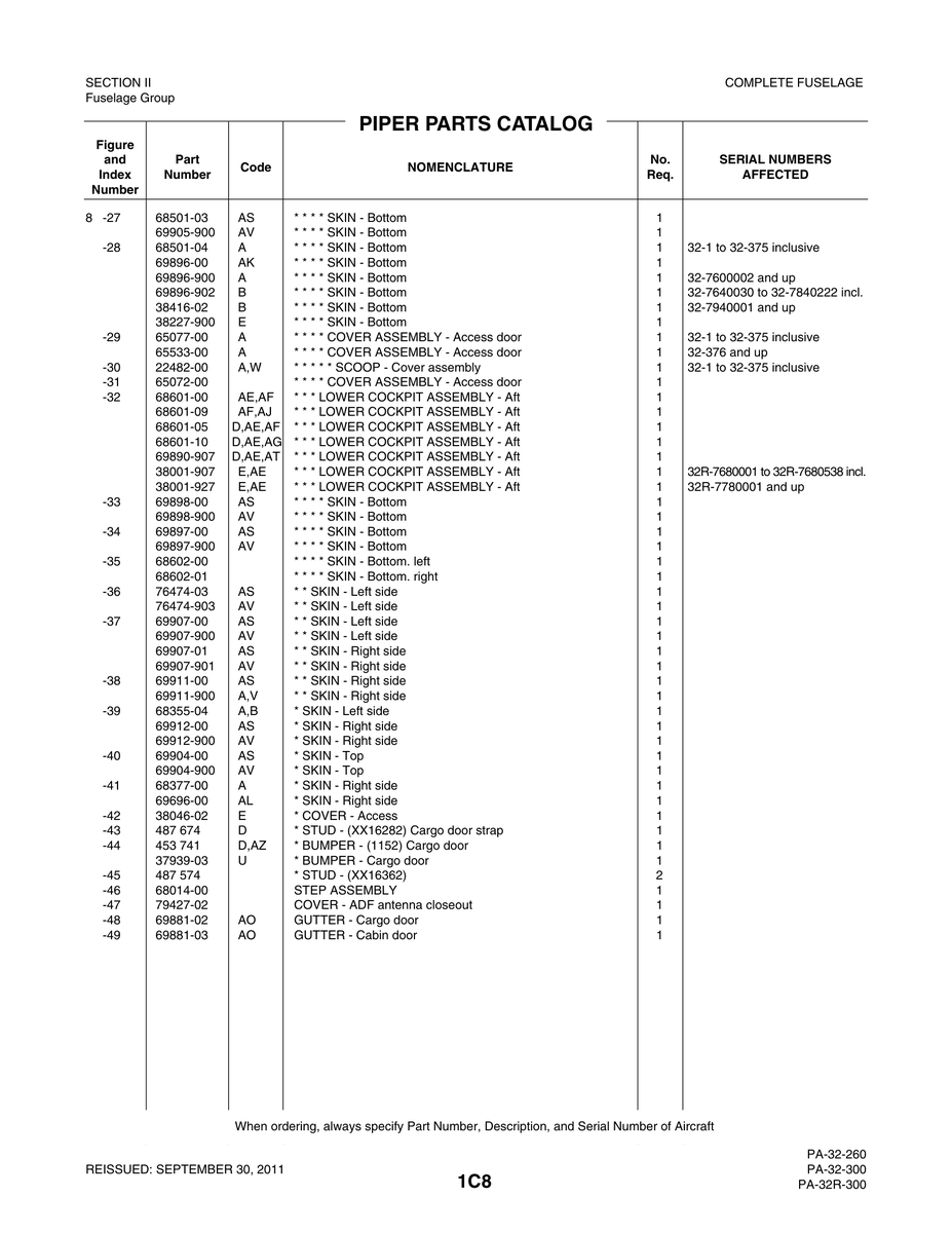 Aviation Part 38227-900 for Piper PA-32-260 Aircraft