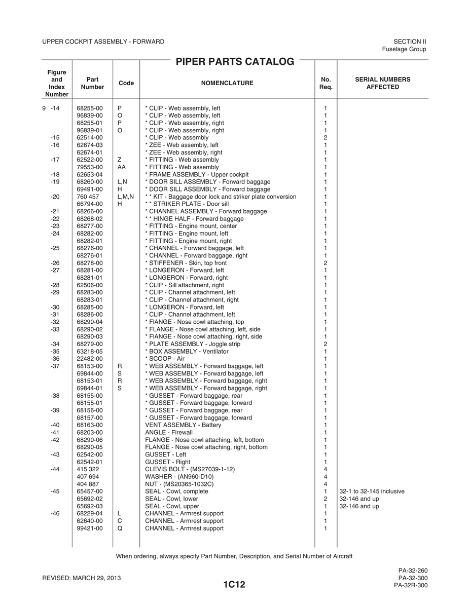 Aviation Part 68276-00 for Piper PA-32-260 Aircraft