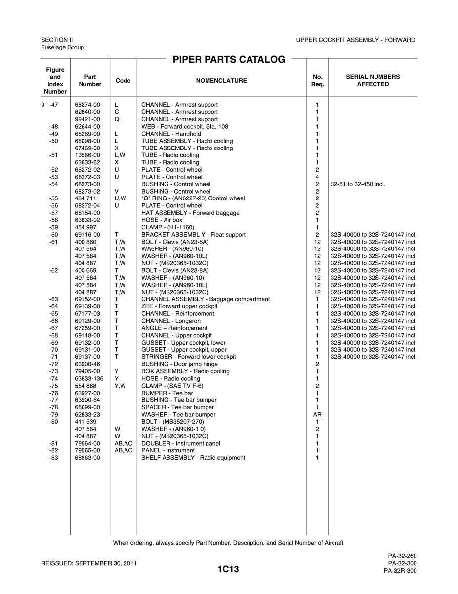 Aviation Part 68098-00 for Piper PA-32-260 Aircraft