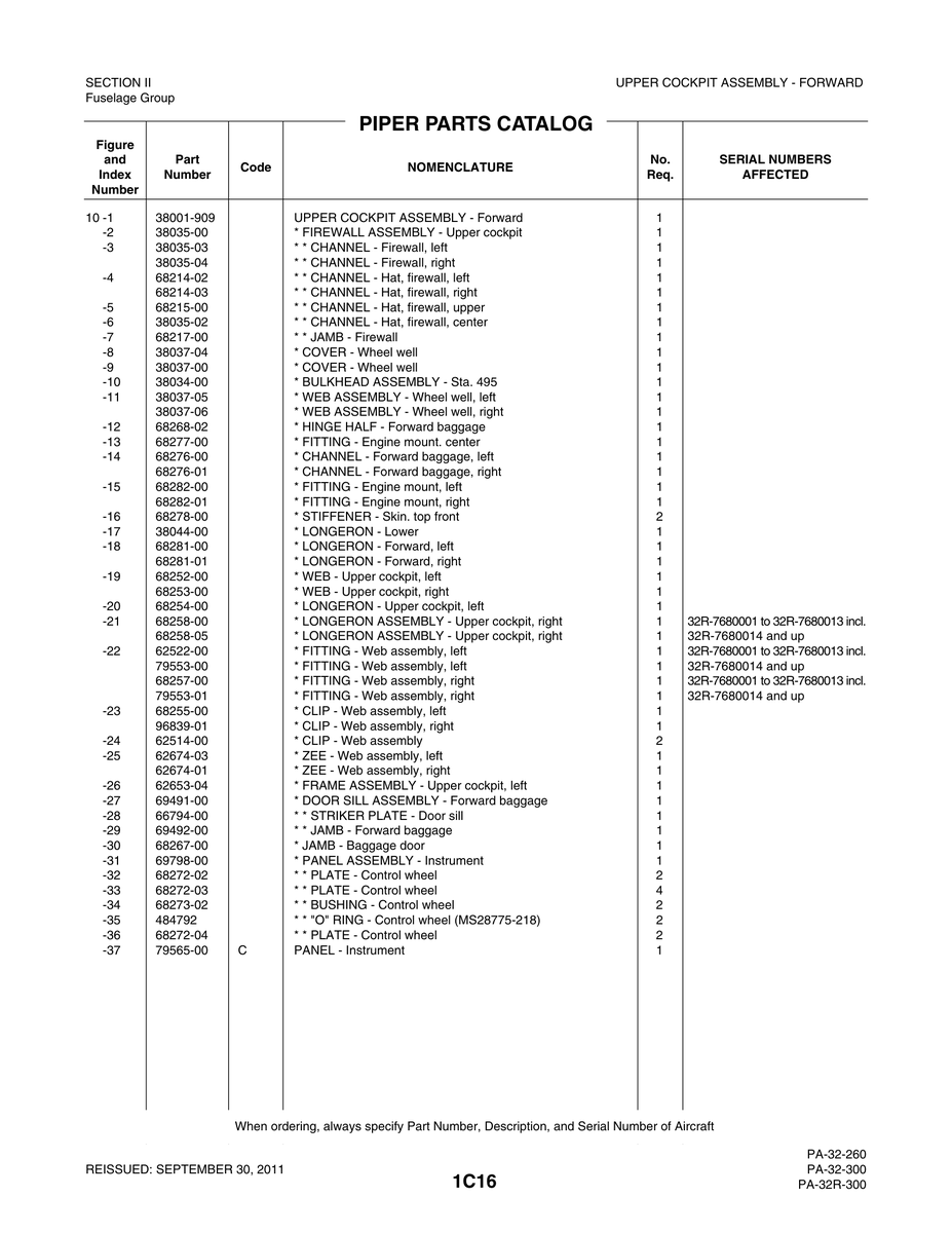 Aviation Part 38035-03 for Piper PA-32-260 Aircraft