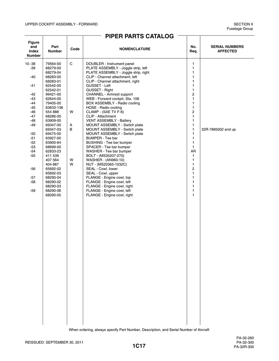 Aviation Part 69475-00 for Piper PA-32-260 Aircraft