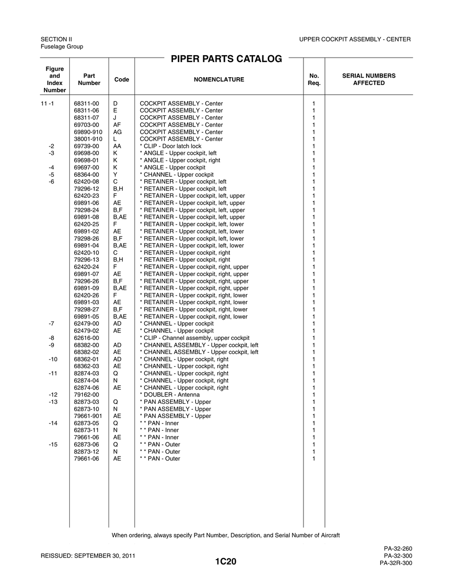 Aviation Part 69698-01 for Piper PA-32-260 Aircraft