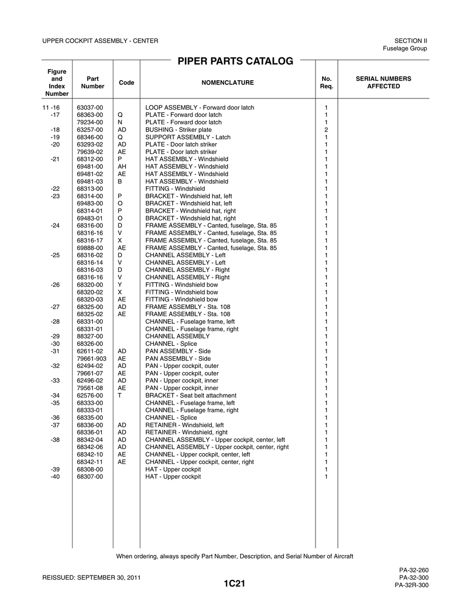 Aviation Part 69481-02 for Piper PA-32-260 Aircraft