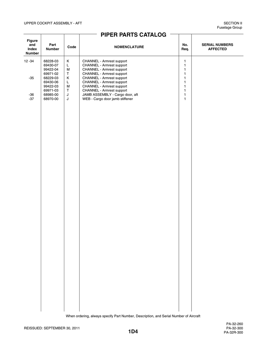 Aviation Part 69430-07 for Piper PA-32-260 Aircraft