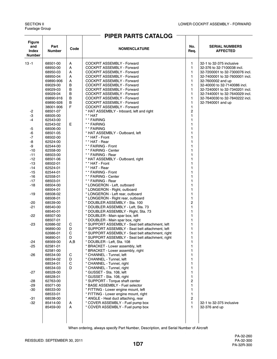 Aviation Part 68538-00 for Piper PA-32-260 Aircraft