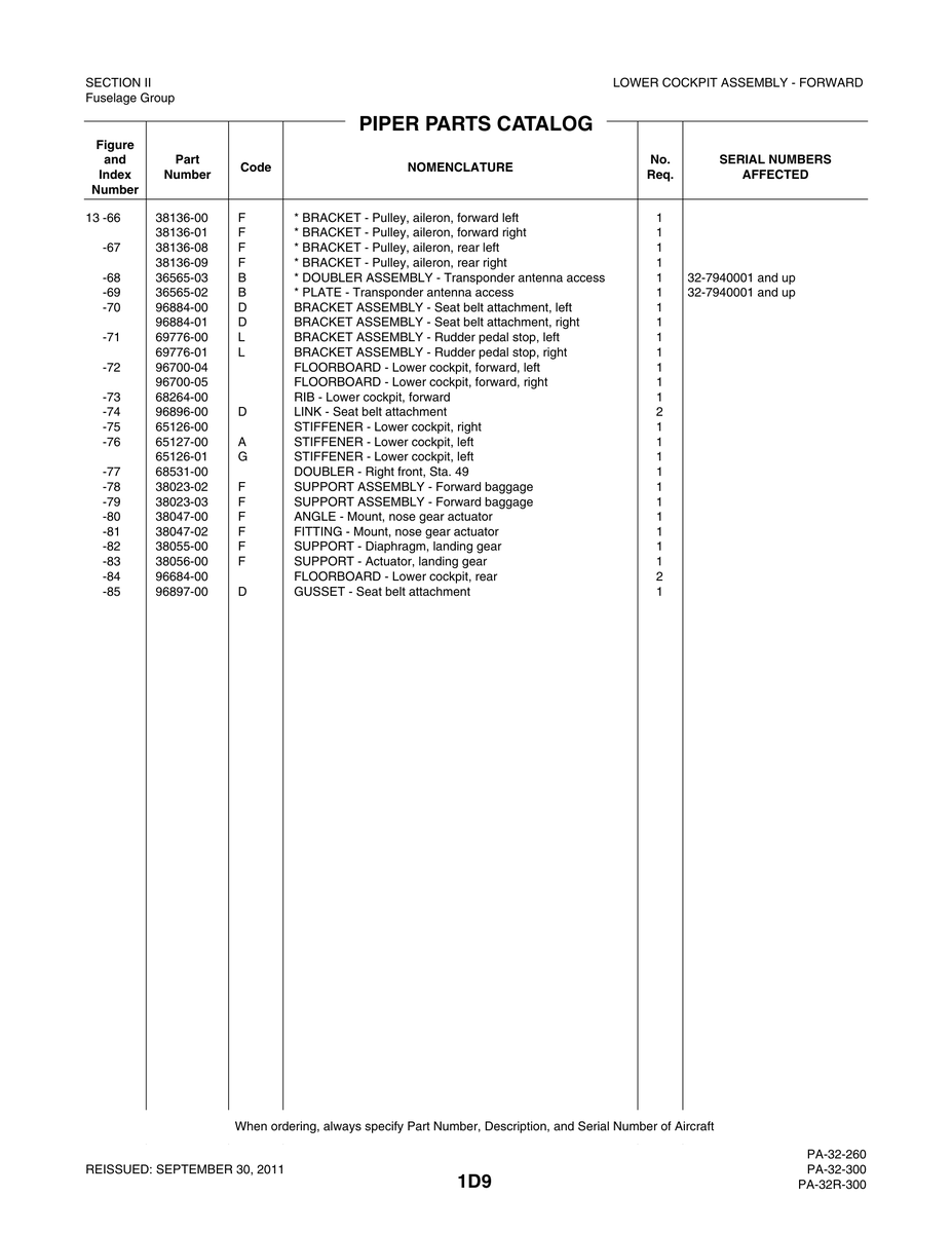 Aviation Part 69776-01 for Piper PA-32-260 Aircraft