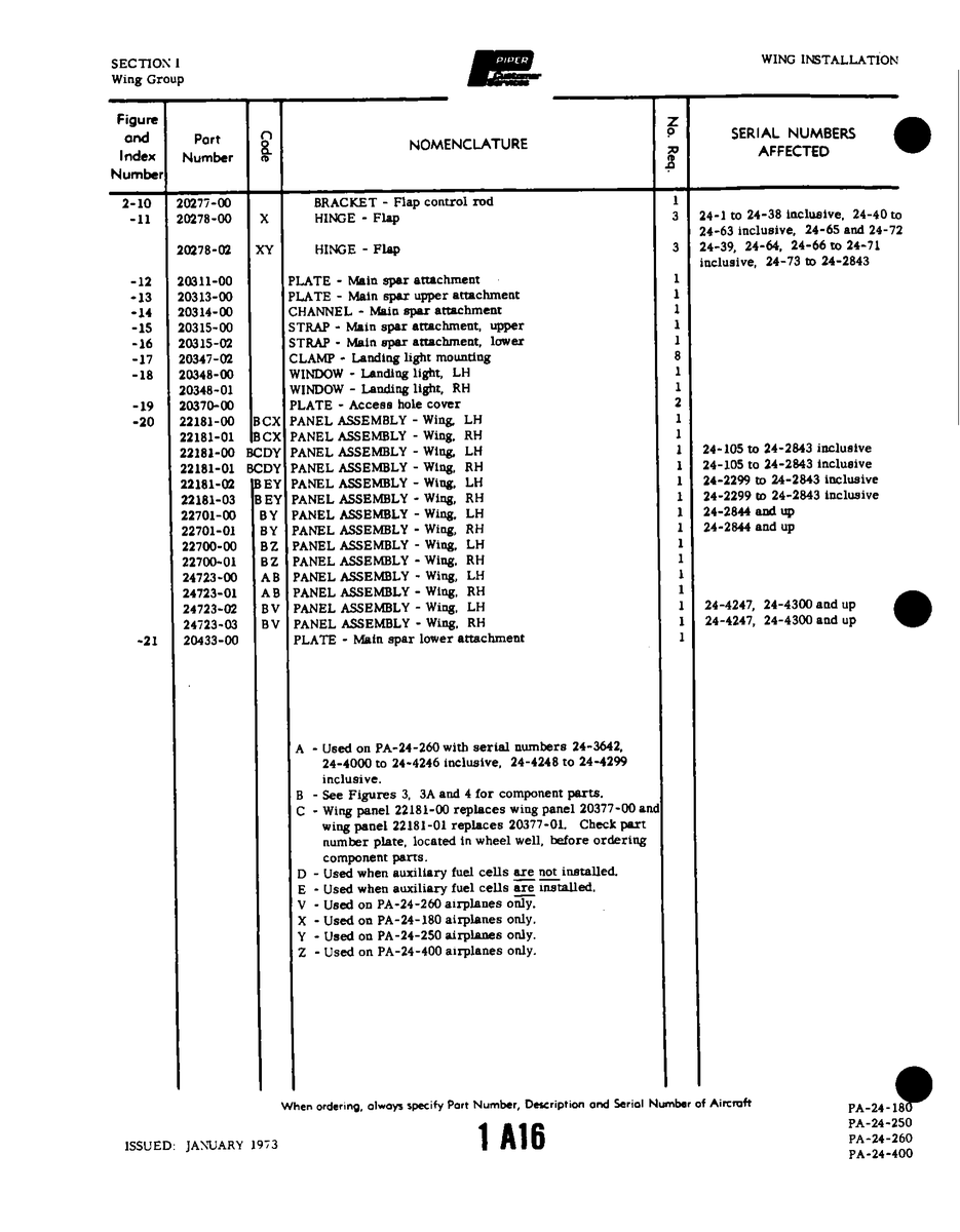 Aviation Part 24723-01 for Piper PA-32-260 Aircraft