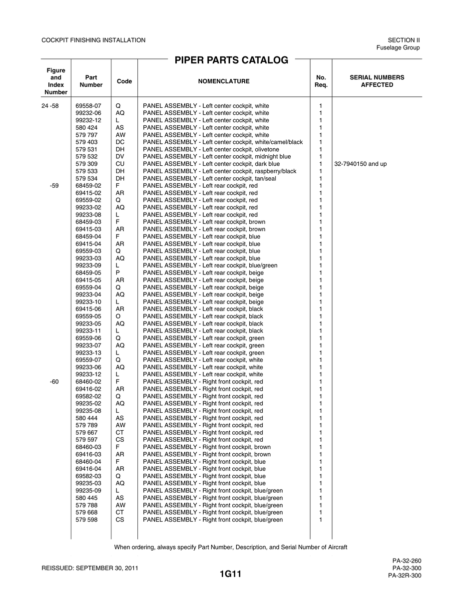 Aviation Part 99233-11 for Piper PA-32-260 Aircraft