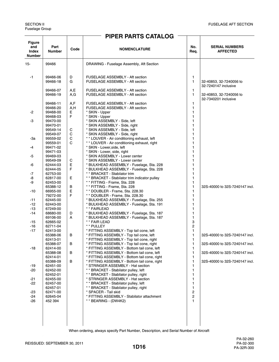 Aviation Part 69106-00 for Piper PA-32-260 Aircraft