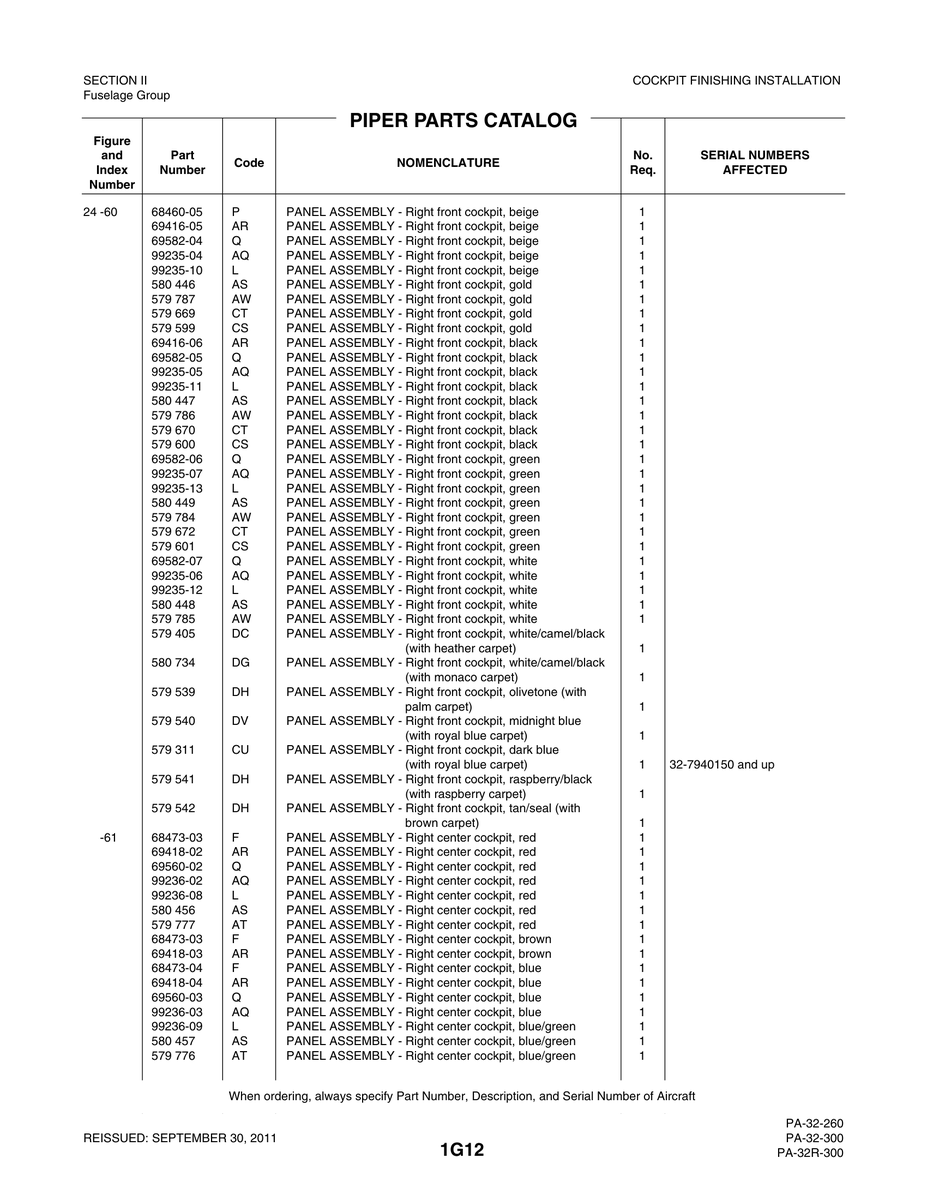Aviation Part 68460-05 for Piper PA-32-260 Aircraft