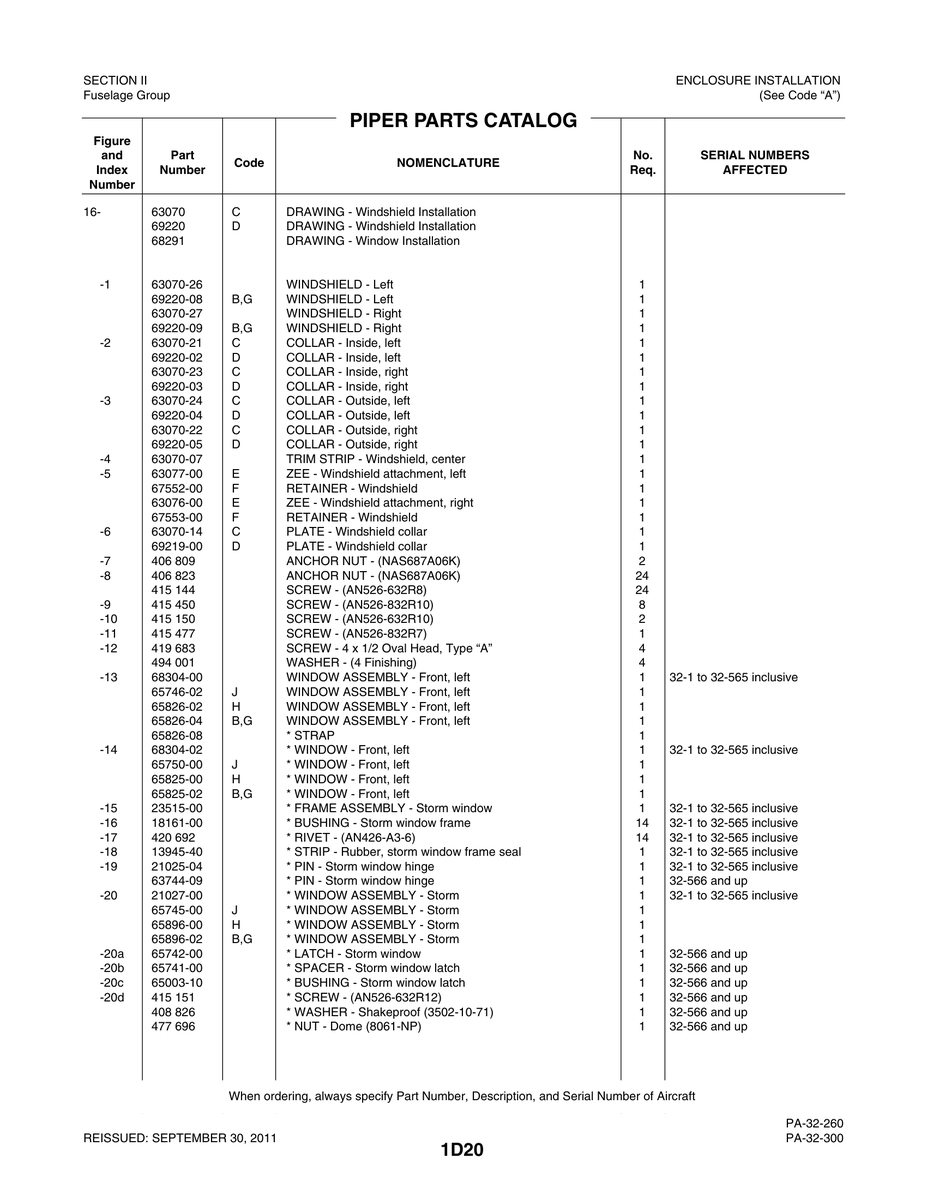 Aviation Part 68304-00 for Piper PA-32-260 Aircraft