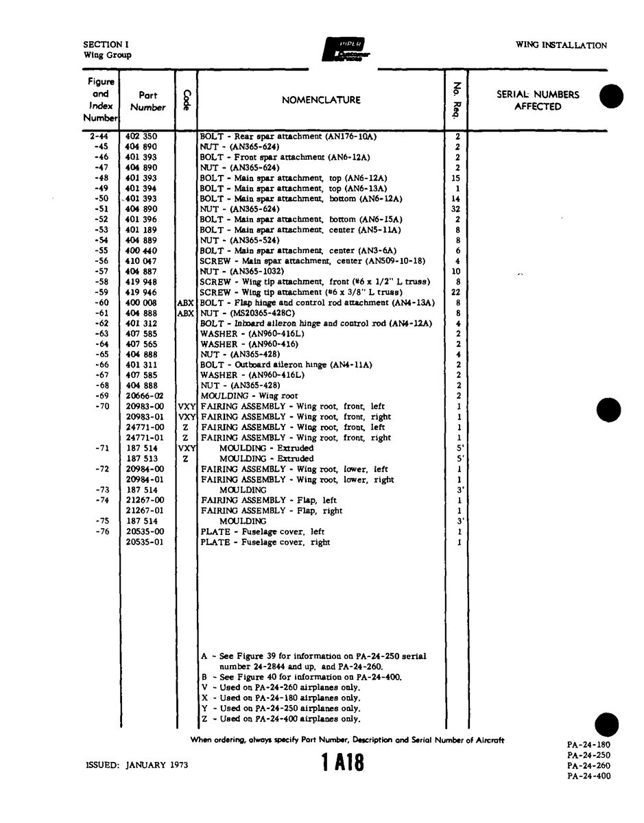 Aviation Part 20983-01 for Piper PA-32-260 Aircraft