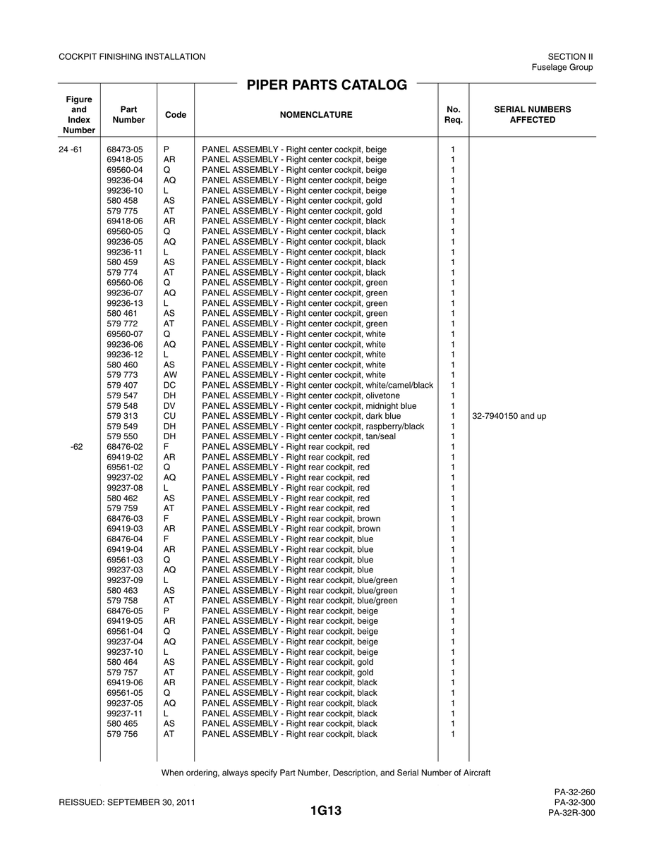 Aviation Part 99236-11 for Piper PA-32-260 Aircraft
