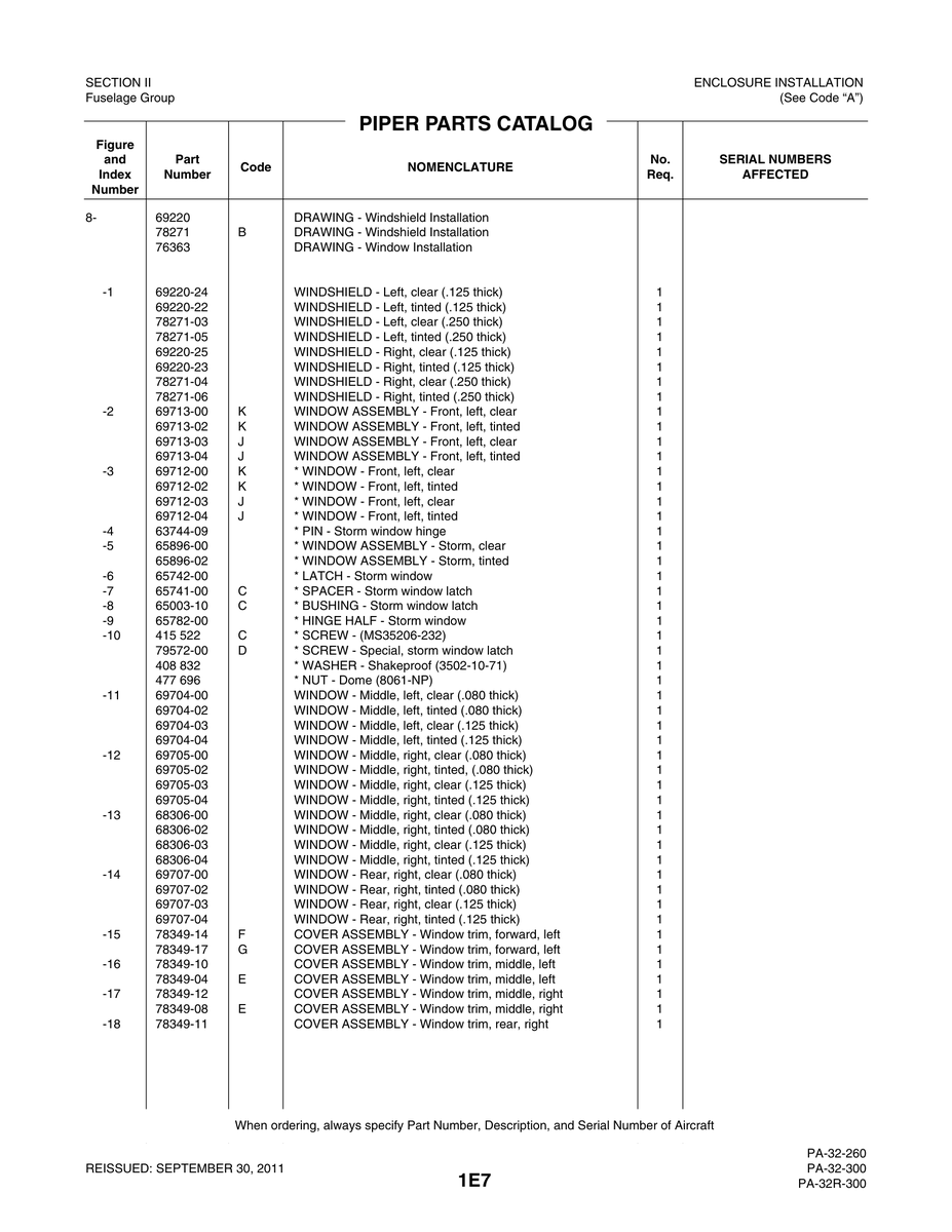 Aviation Part 69712-03 for Piper PA-32-260 Aircraft