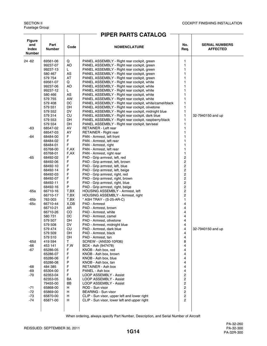 Aviation Part 99237-13 for Piper PA-32-260 Aircraft