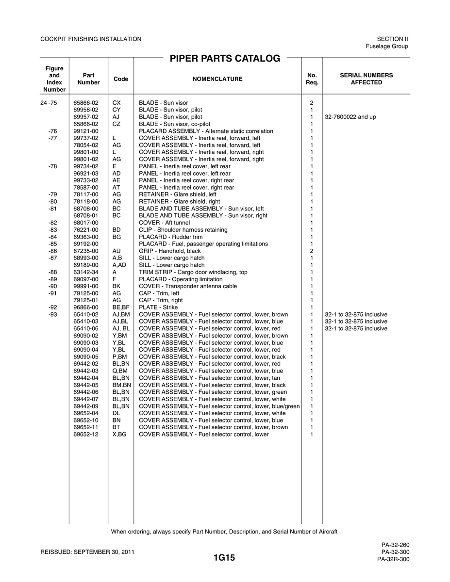 Aviation Part 68017-00 for Piper PA-32-260 Aircraft