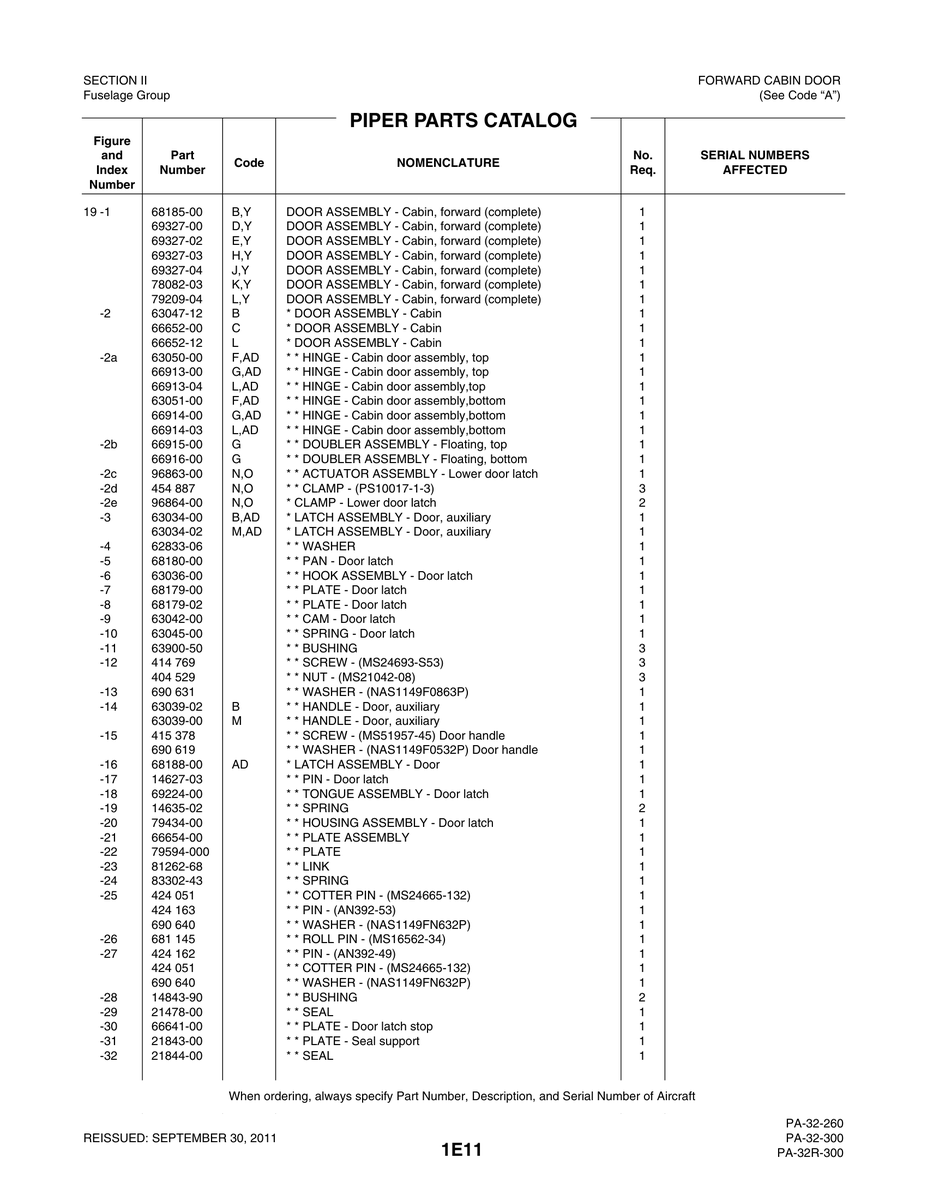 Aviation Part 79594-000 for Piper PA-32-260 Aircraft