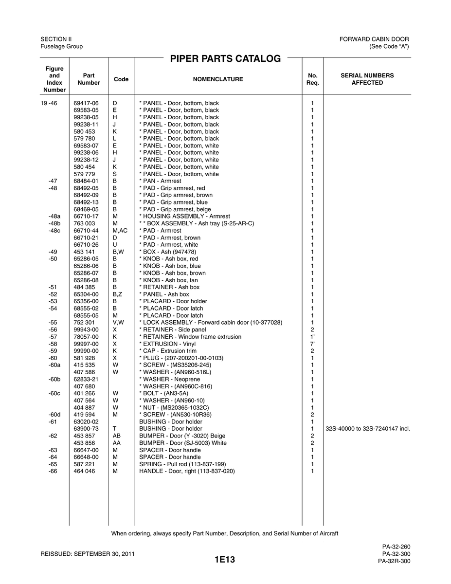 Aviation Part 69583-07 for Piper PA-32-260 Aircraft