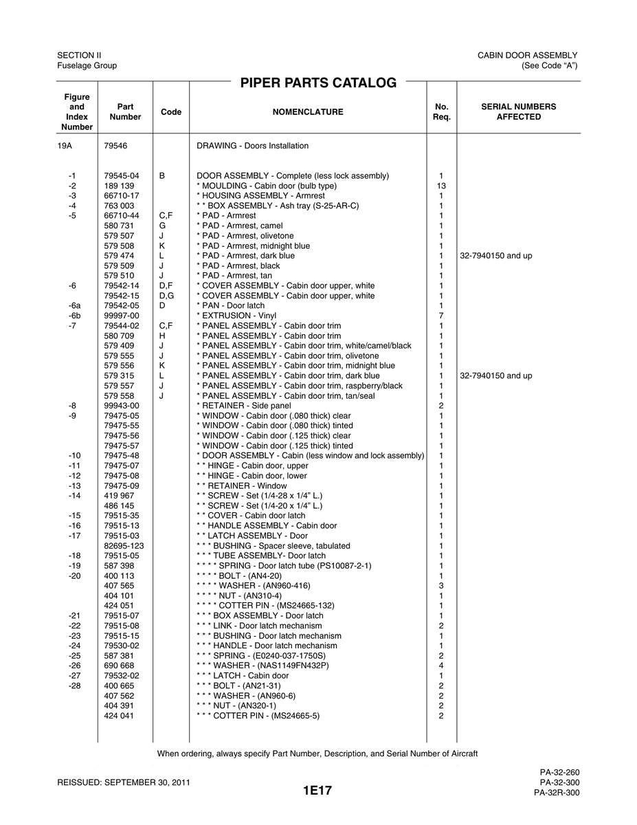 Aviation Part 82695-123 for Piper PA-32-260 Aircraft