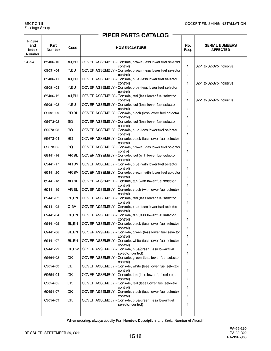 Aviation Part 69441-02 for Piper PA-32-260 Aircraft