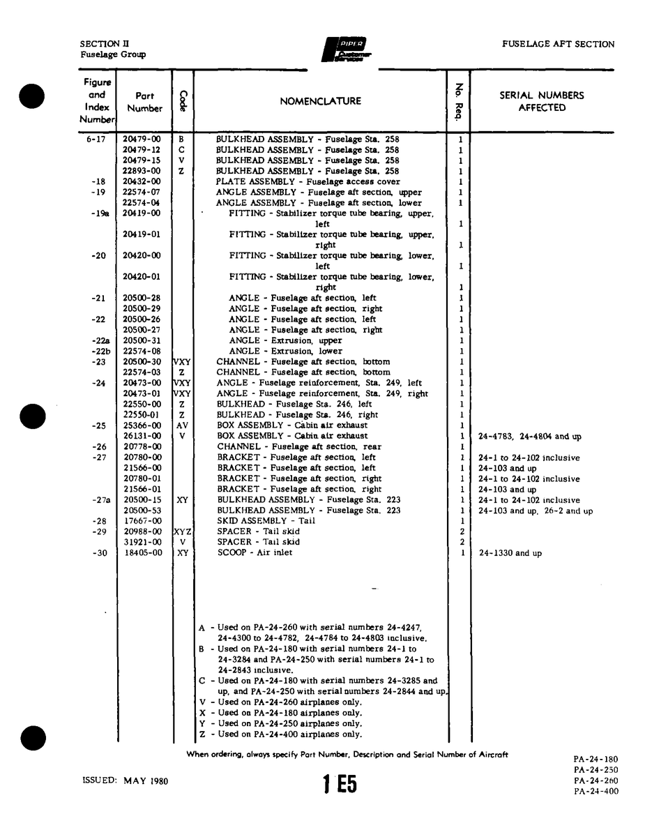 Aviation Part 20500-30 for Piper PA-32-260 Aircraft