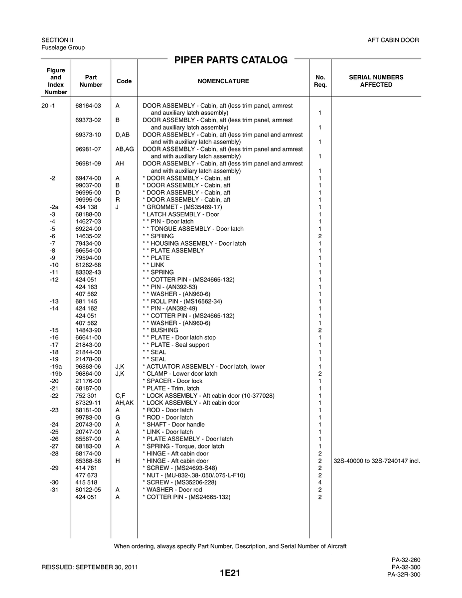 Aviation Part 68174-00 for Piper PA-32-260 Aircraft