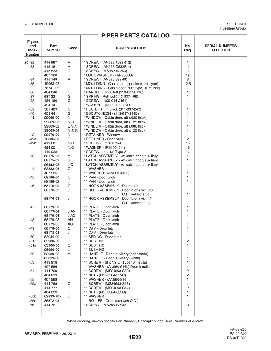 Aviation Part 96993-02 for Piper PA-32-260 Aircraft