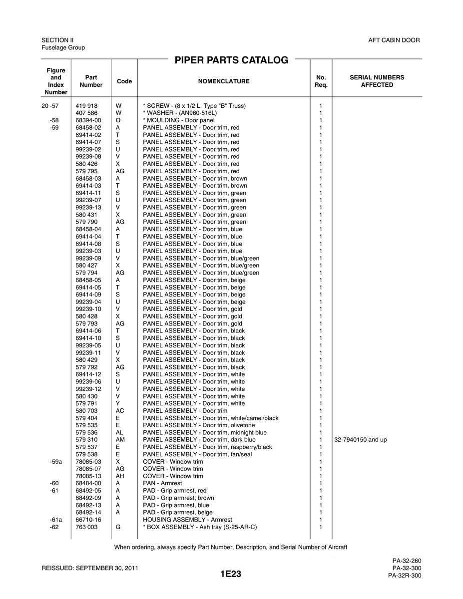 Aviation Part 99239-04 for Piper PA-32-260 Aircraft