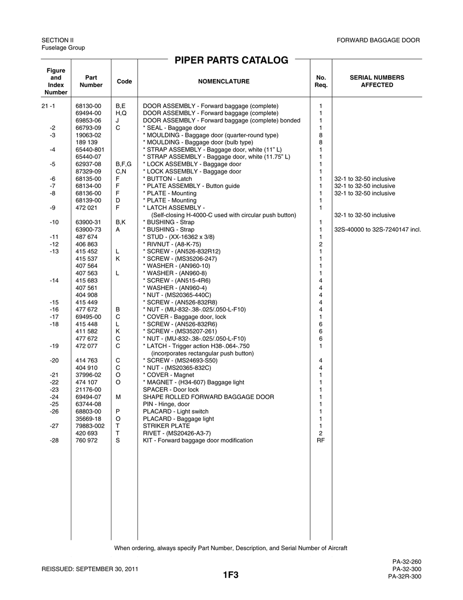 Aviation Part 66793-09 for Piper PA-32-260 Aircraft