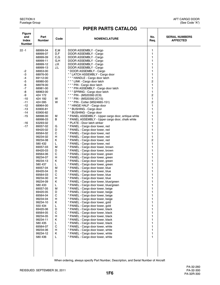 Aviation Part 99234-08 for Piper PA-32-260 Aircraft