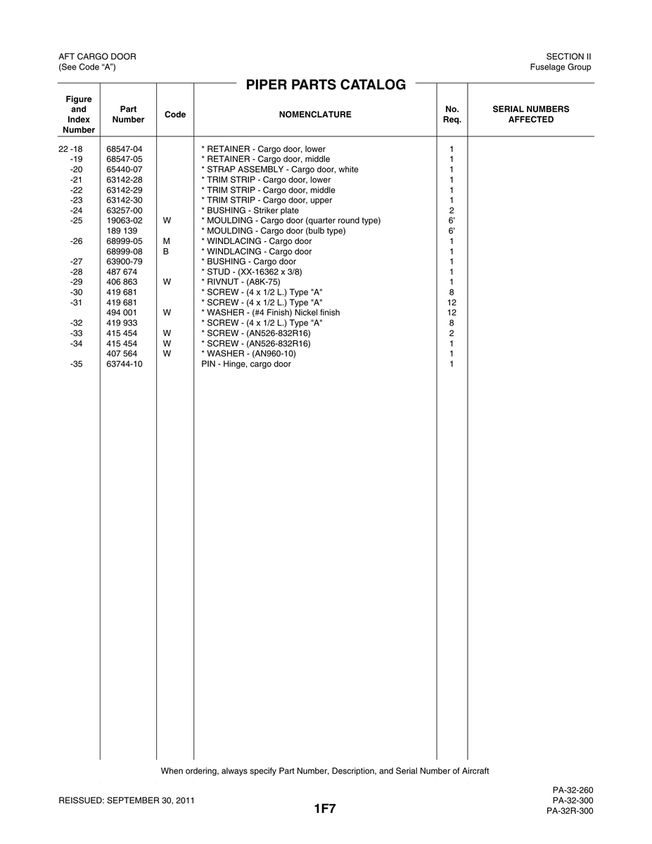Aviation Part 63142-28 for Piper PA-32-260 Aircraft