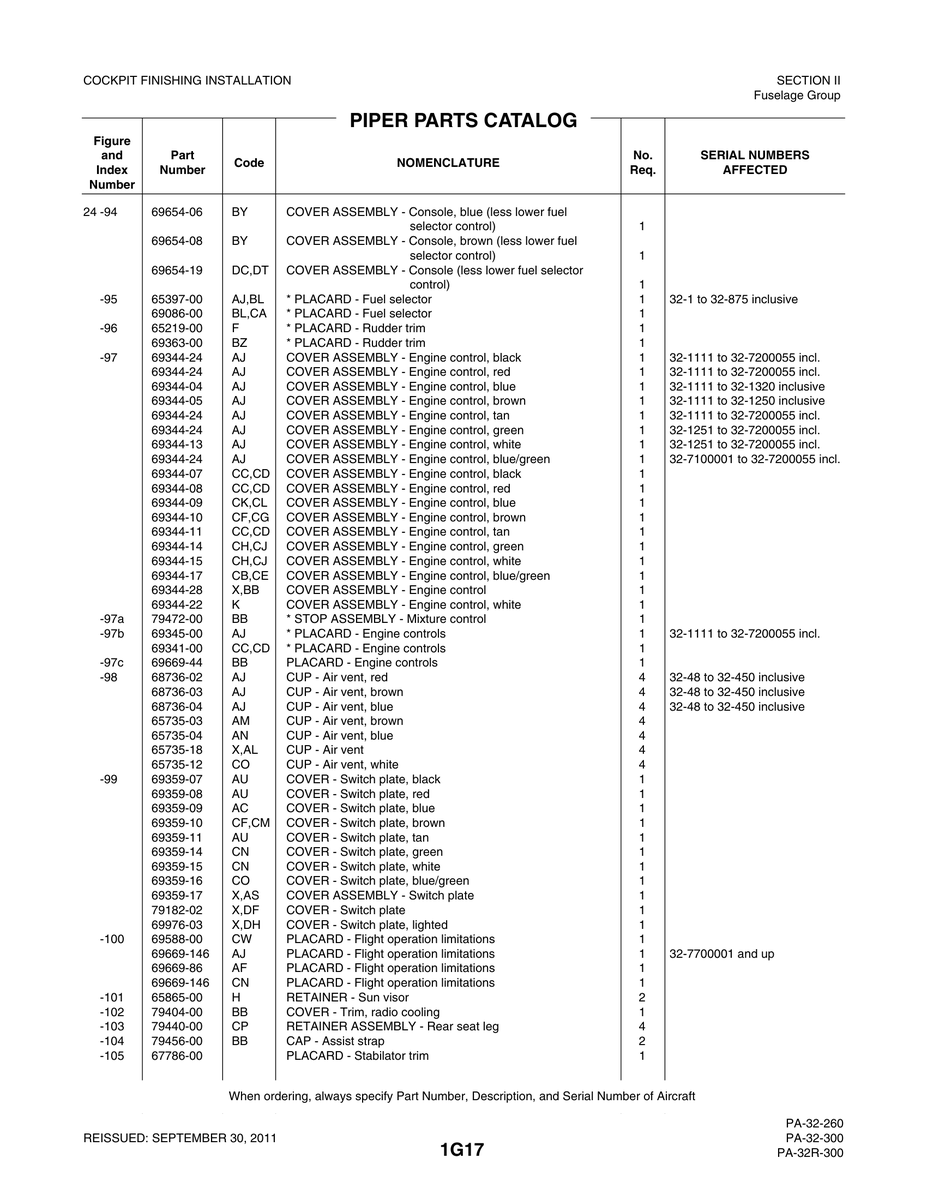 Aviation Part 69344-10 for Piper PA-32-260 Aircraft