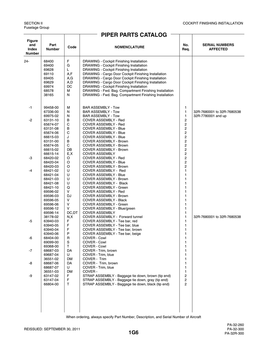 Aviation Part 69596-03 for Piper PA-32-260 Aircraft