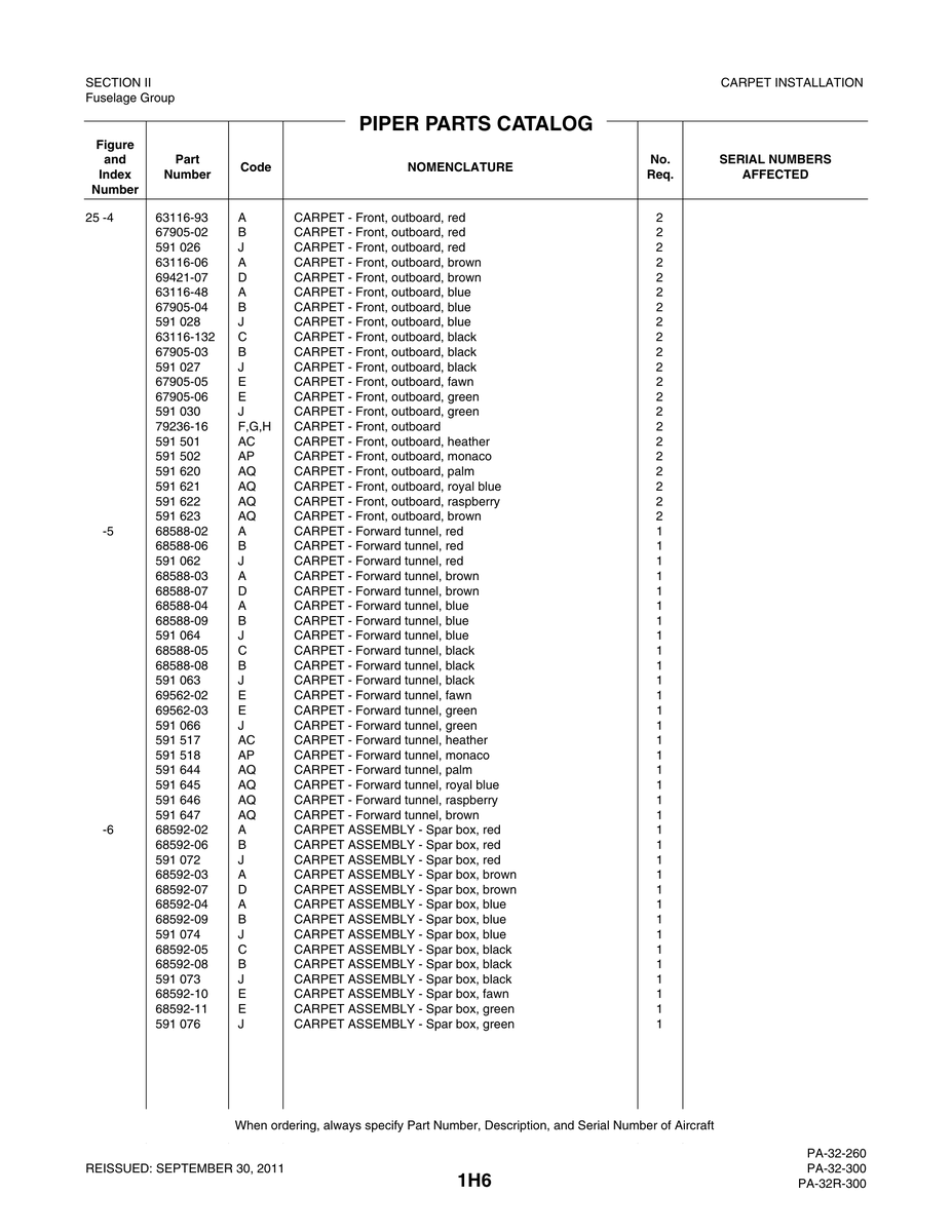 Aviation Part 68592-05 for Piper PA-32-260 Aircraft