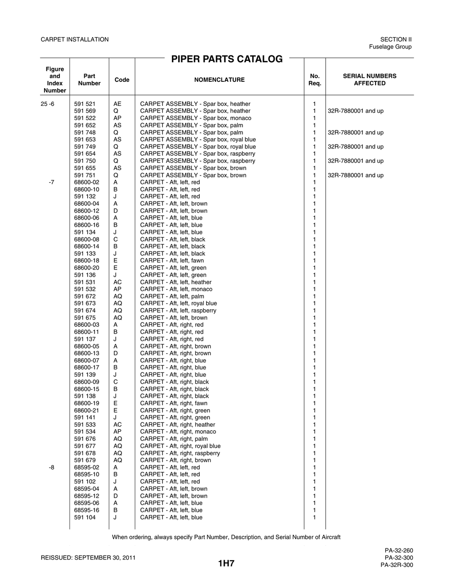 Aviation Part 68595-16 for Piper PA-32-260 Aircraft