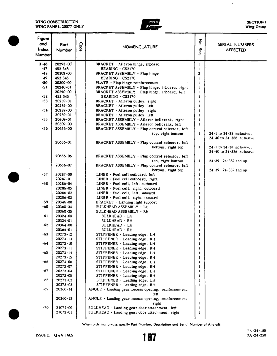Aviation Part 20240-01 for Piper PA-32-260 Aircraft