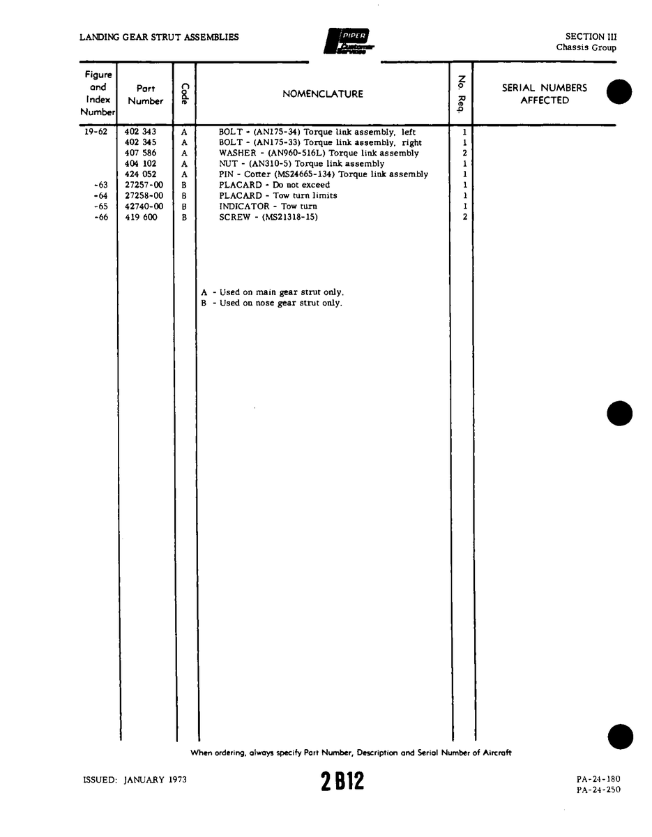 Aviation Part 27257-00 for Piper PA-32-260 Aircraft