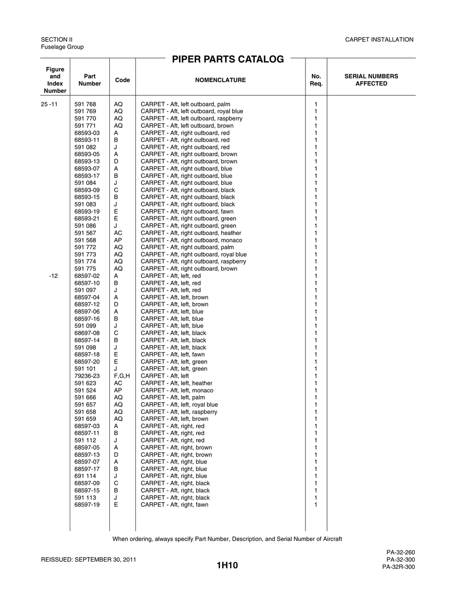 Aviation Part 68593-21 for Piper PA-32-260 Aircraft