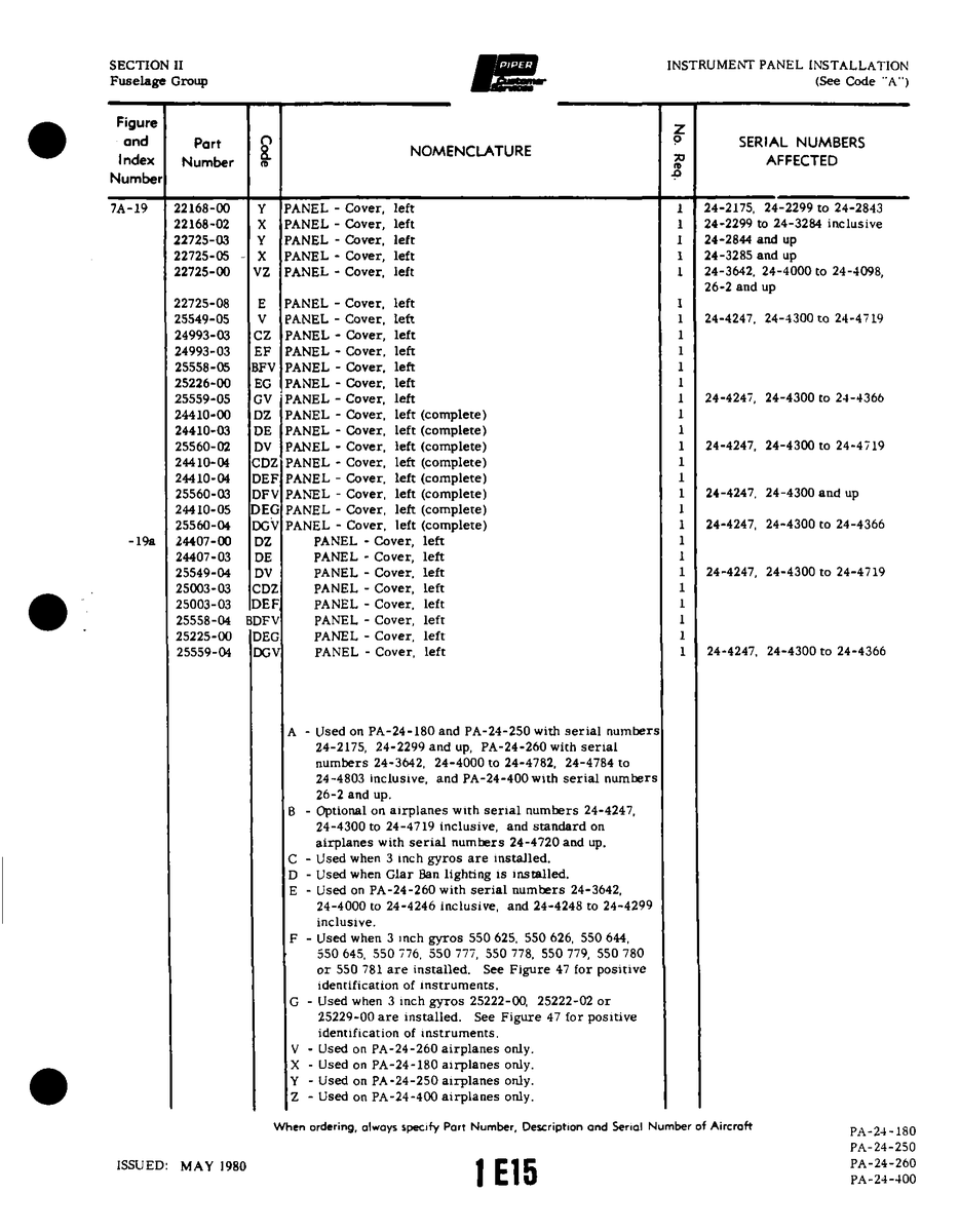 Aviation Part 25225-00 for Piper PA-32-260 Aircraft