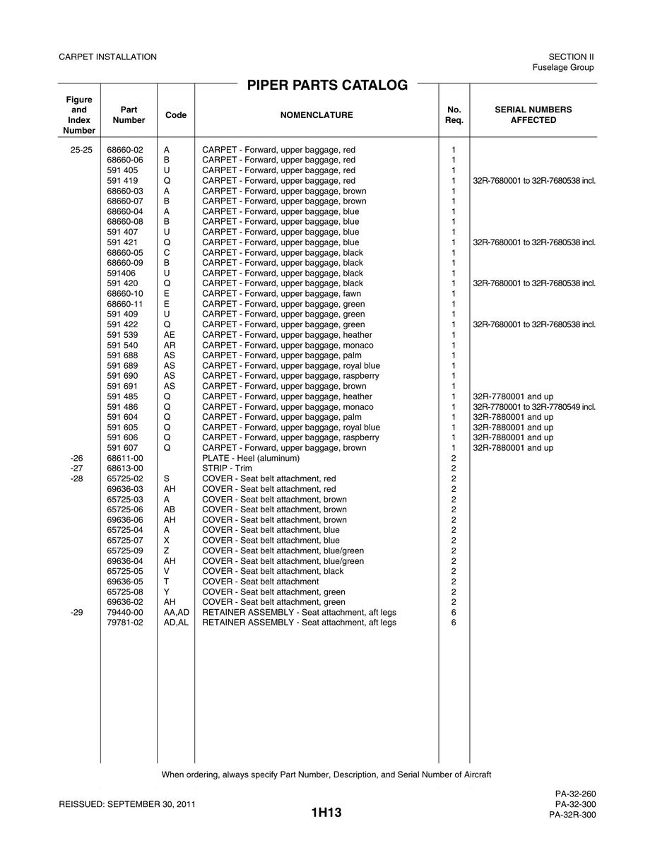 Aviation Part 65725-07 for Piper PA-32-260 Aircraft
