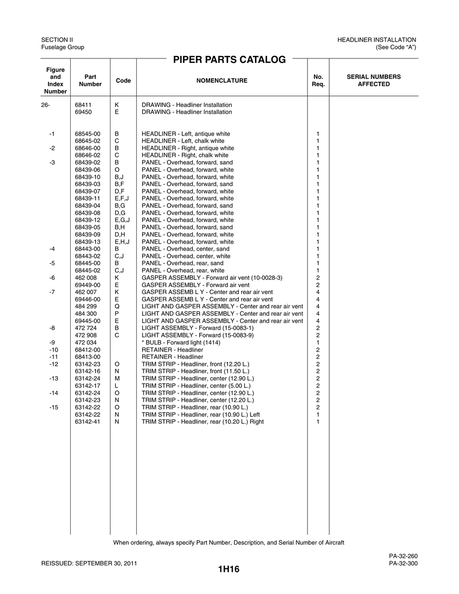 Aviation Part 68439-08 for Piper PA-32-260 Aircraft