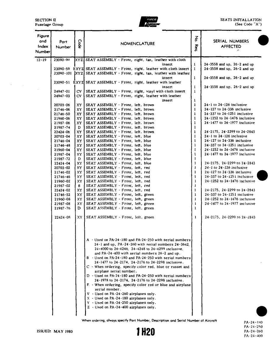 Aviation Part 23090-59 for Piper PA-32-260 Aircraft