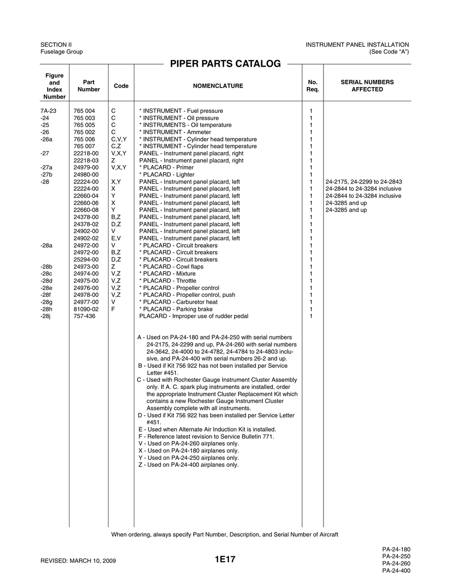 Aviation Part 24978-00 for Piper PA-32-260 Aircraft