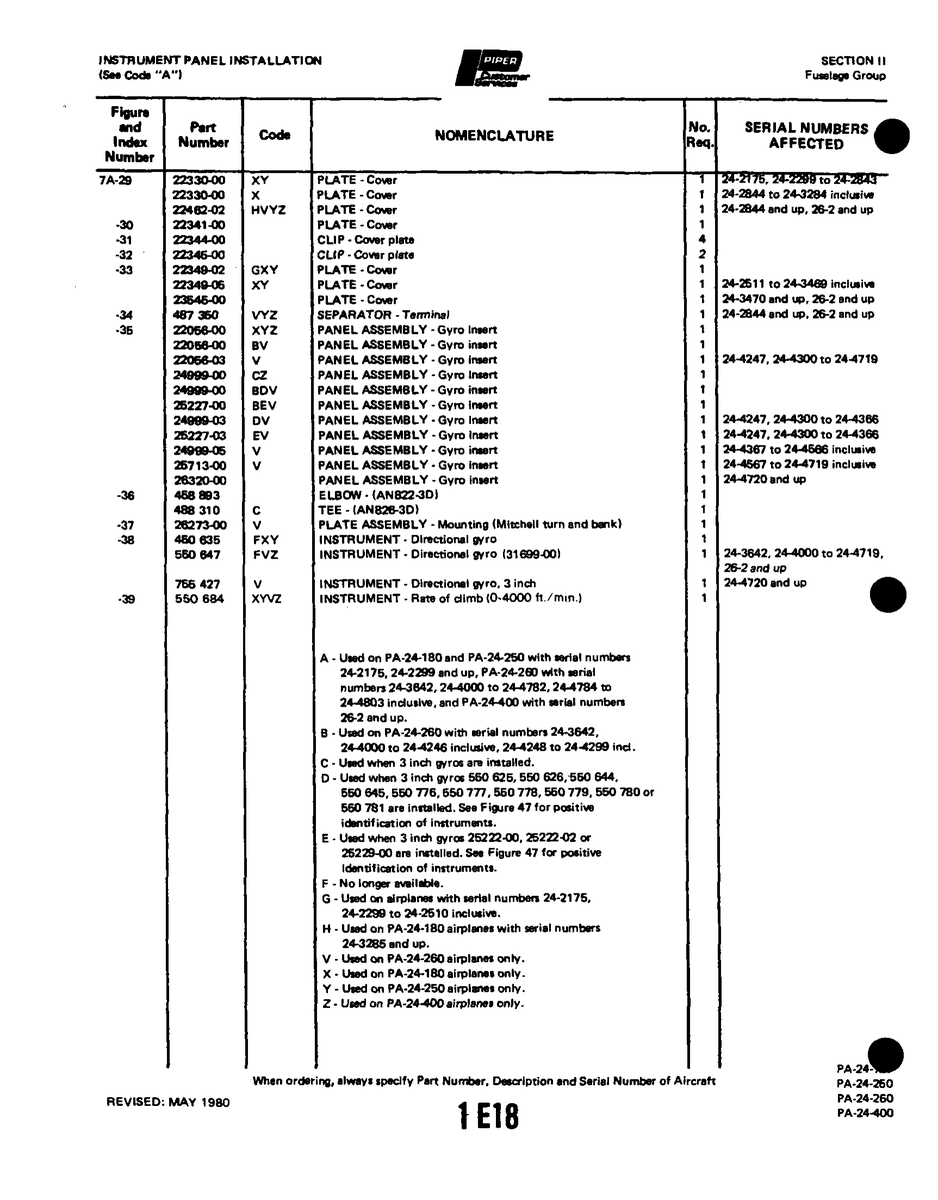 Aviation Part 23646-00 for Piper PA-32-260 Aircraft