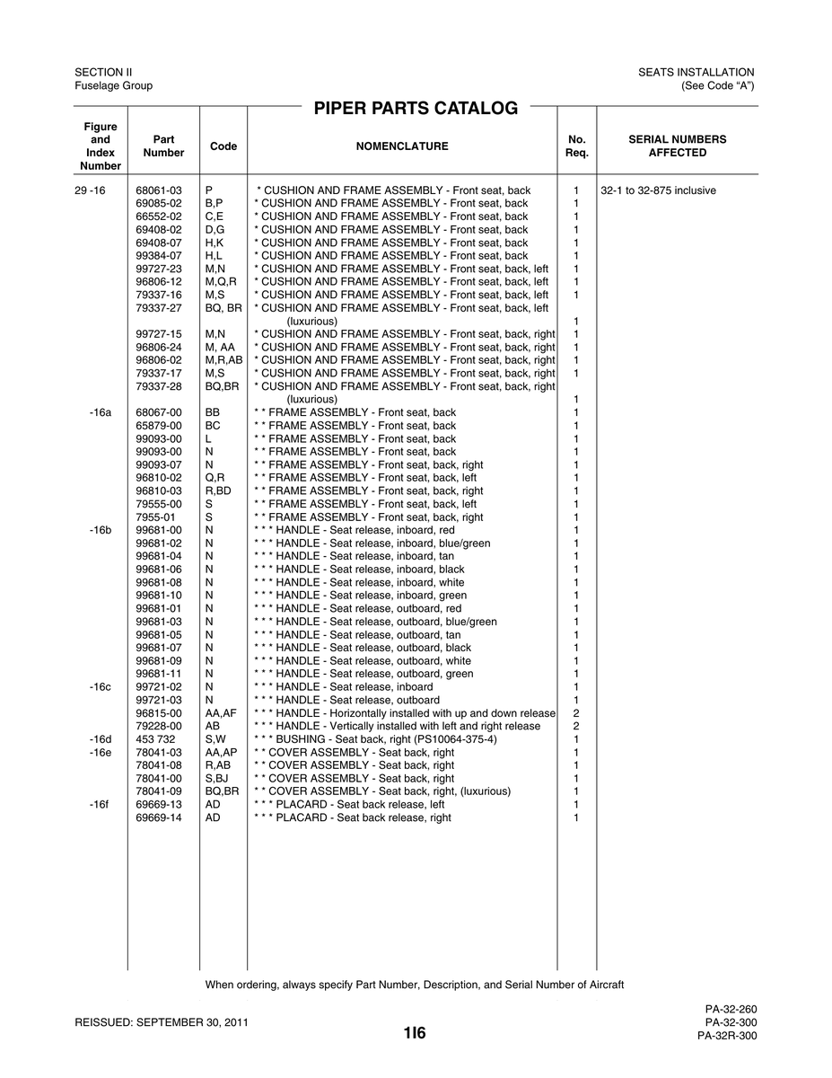 Aviation Part 69408-07 for Piper PA-32-260 Aircraft