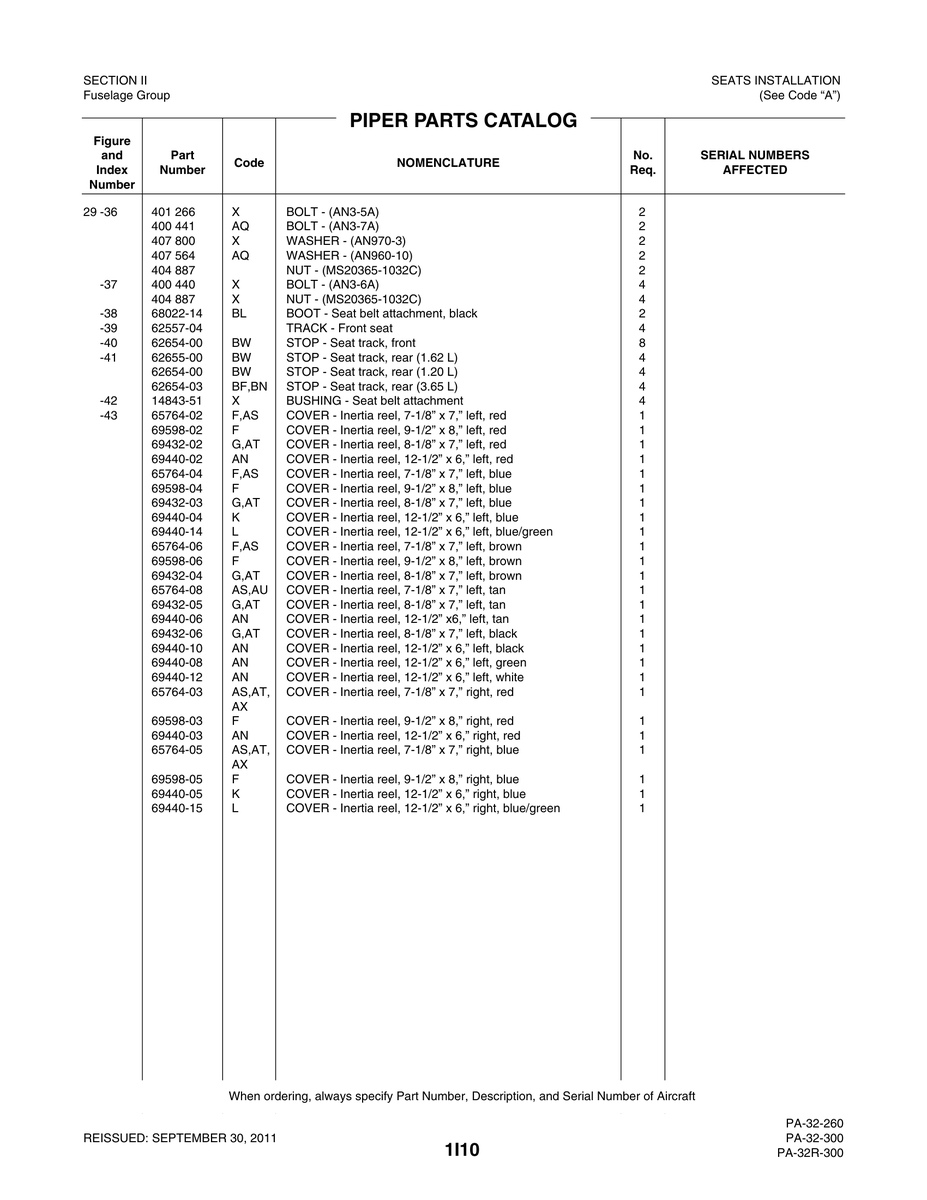Aviation Part 69432-03 for Piper PA-32-260 Aircraft