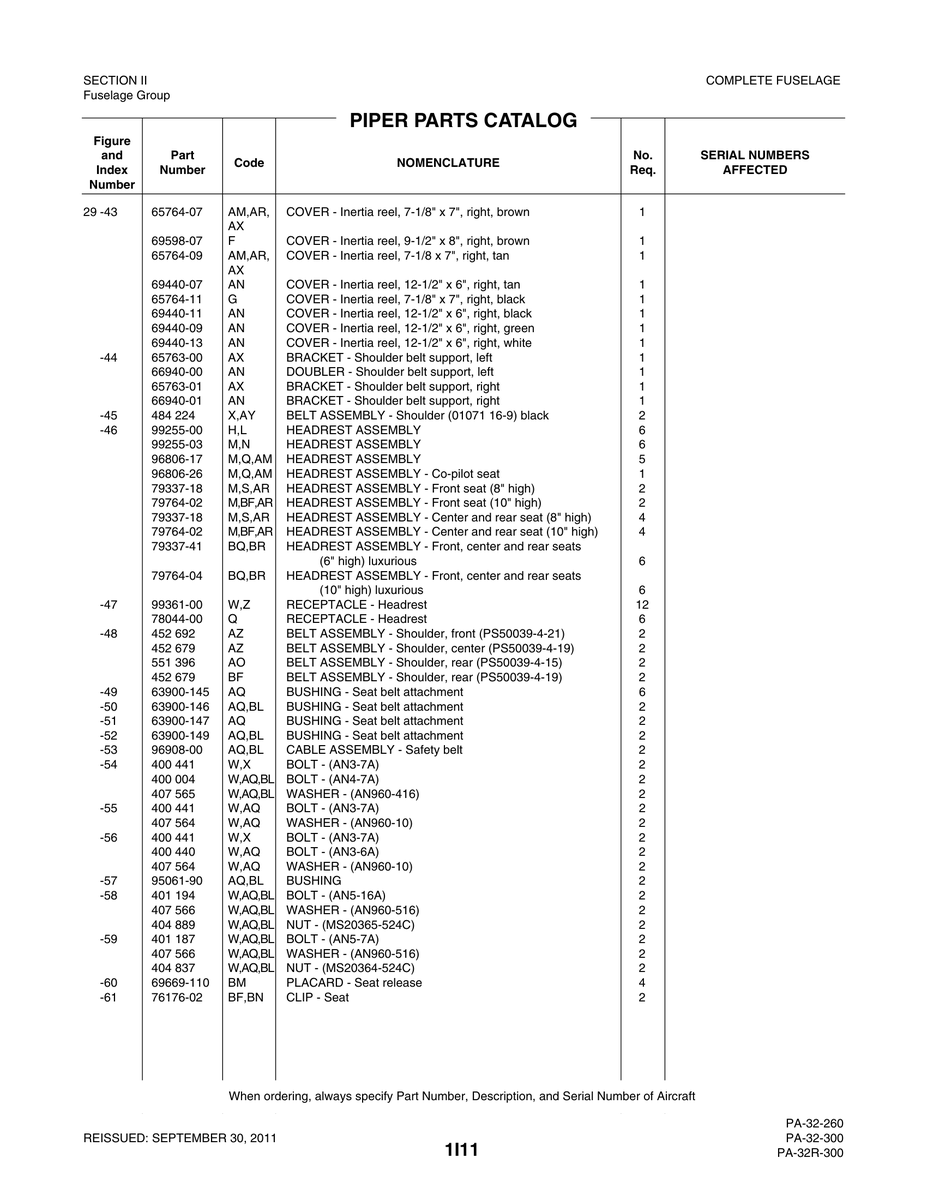 Aviation Part 69598-07 for Piper PA-32-260 Aircraft
