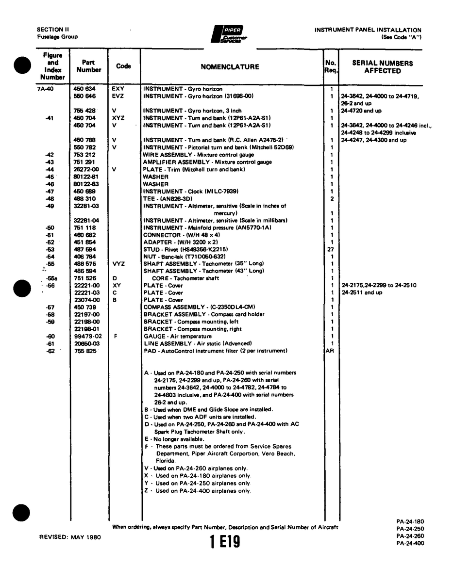 Aviation Part 23074-00 for Piper PA-32-260 Aircraft