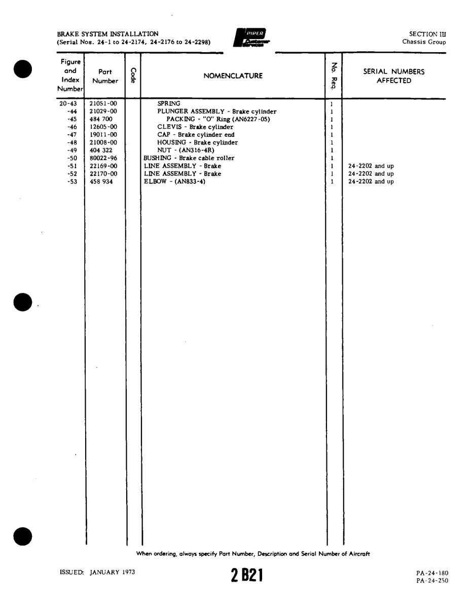 Aviation Part 22169-00 for Piper PA-32-260 Aircraft